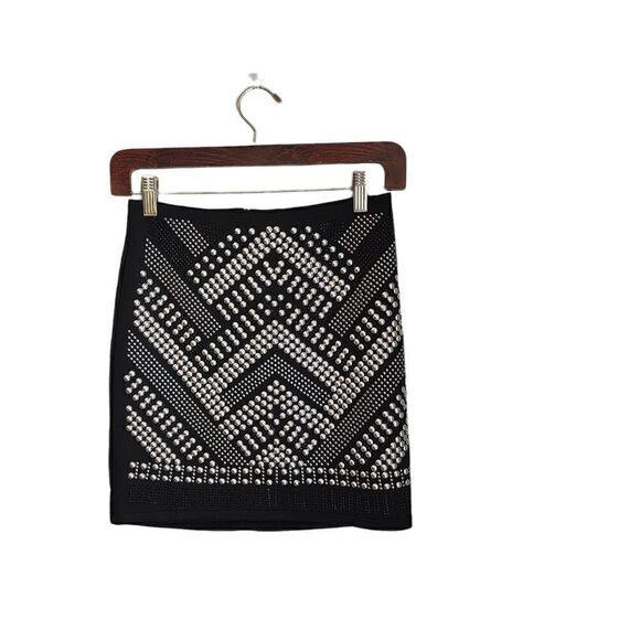 CARMIN WOMEN'S SILVER STUDDED HIGH WAIST MINI SKIRT SIZE SMALL - Picture 1 of 5